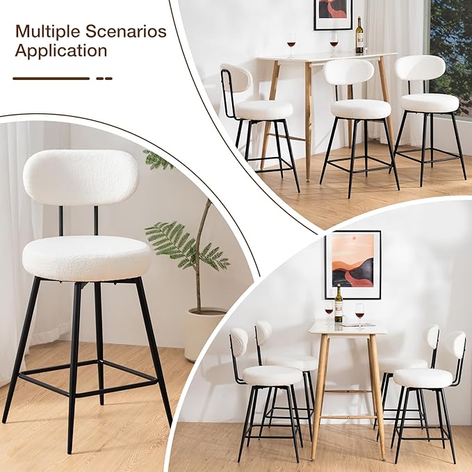 HOMMPA Counter Height Swivel Bar Stools Set of 2 Boucle Barstools 26'' - Image 8