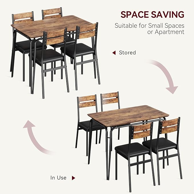 5 Piece Dining Table Set for 4, Compact Square Table Chairs, Sturdy MDF Top - Image 3