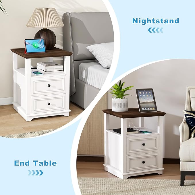 Vipbear Farmhouse Nightstand 18" White End Table - Image 6