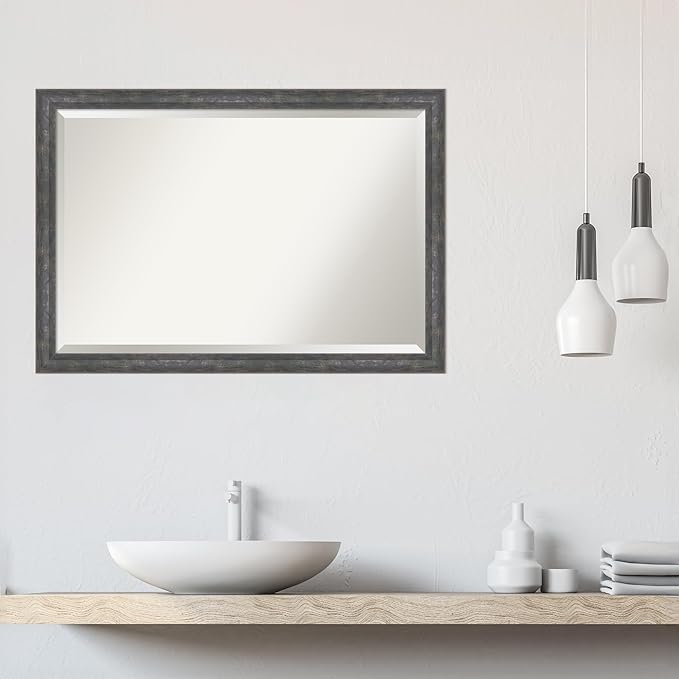 Amanti Art Grey Wall Mirror 27x39 Angled Metallic Rainbow Rectangle Bathroom - Image 6