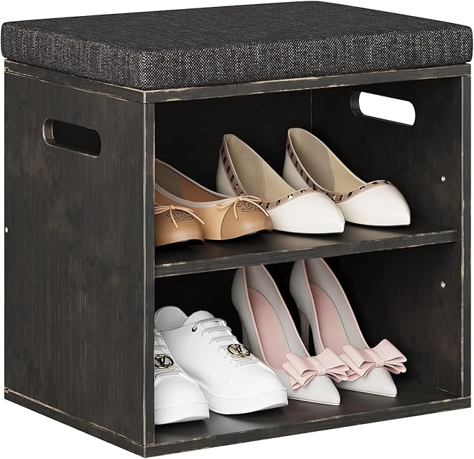 Bamboo Small Shoe Bench for Entryway 2 Tier Shoe Storage Bench by TrironsunHome