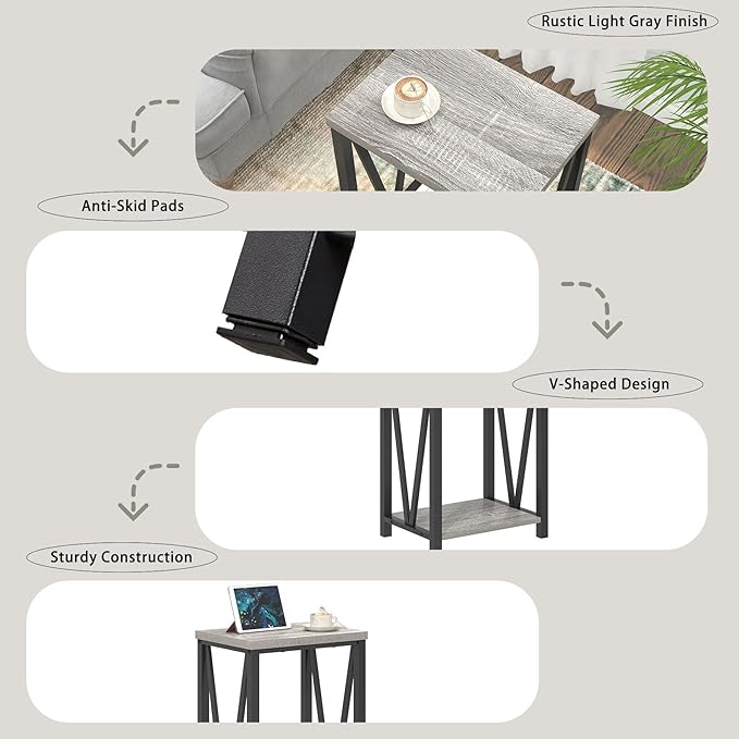 FOLUBAN End Table, Rustic Wood and Metal Side Table - Image 5