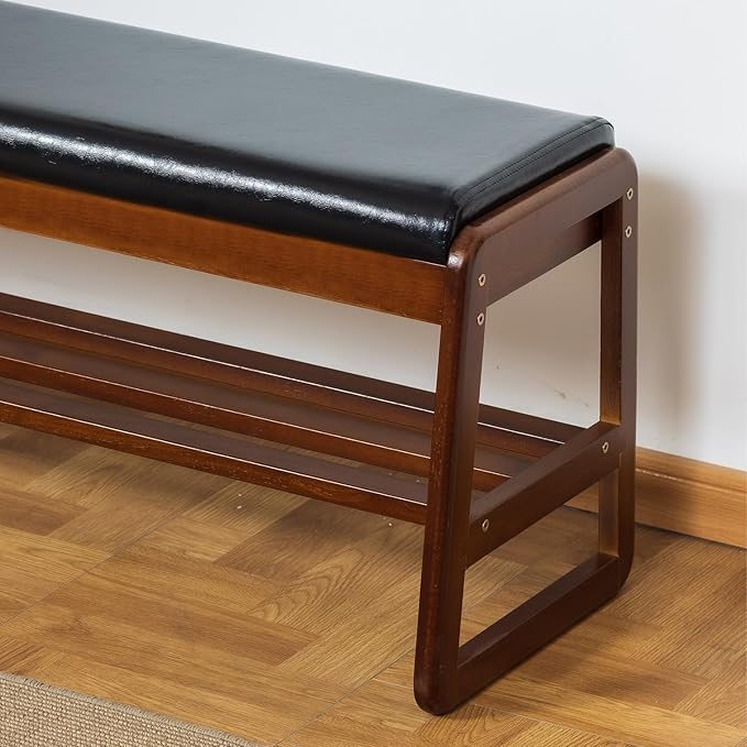 Solid Wood Shoe Bench, 2-Tier Entryway Bench - Image 4