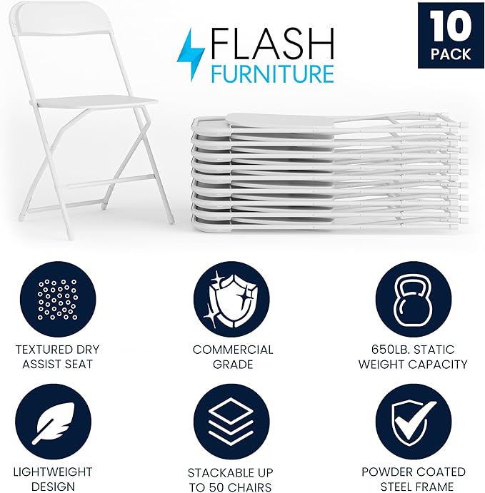 Flash Furniture Hercules Set of 10 Indoor/Outdoor Heavy-Duty Plastic Folding - Image 3