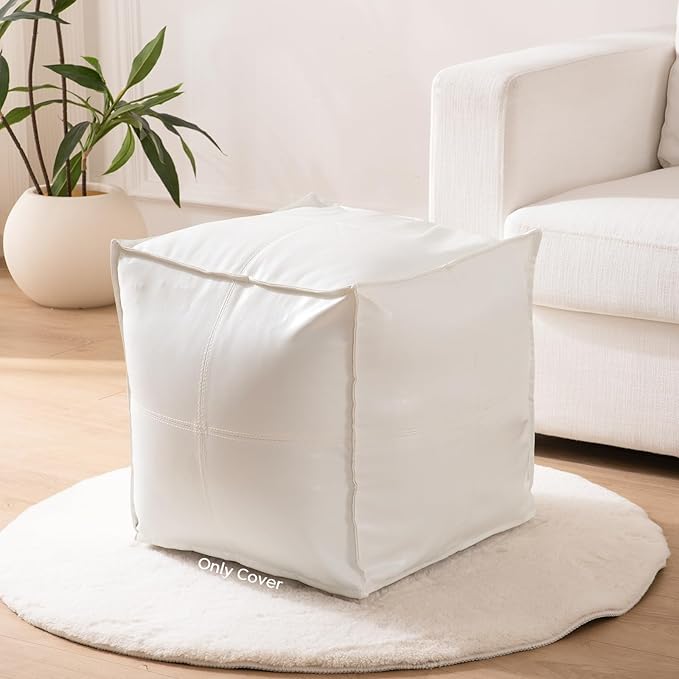 Unstuffed Pouf Ottoman Cover, 17.7x17.7 inch Faux Leather Moroccan Poofy by OAKVIVOElegantLifestyle