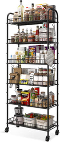 6 Tier Slim Storage Cart with Wheels, Metal Mobile Shelving Unit Organizer by Qiaoxuan