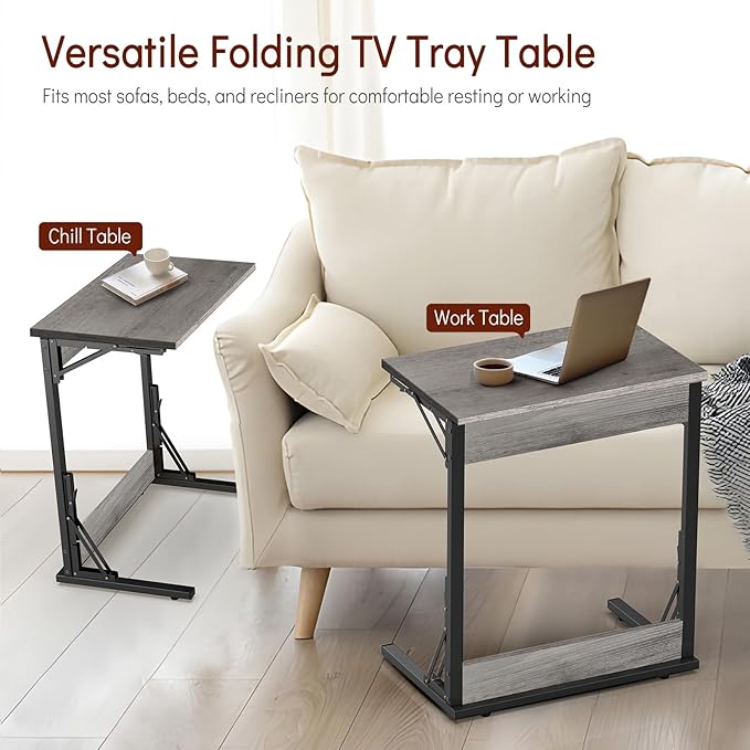 Tatub 24" Folding C Shaped End Table, Small Sofa Side Laptop Desk, Couch TV - Image 3