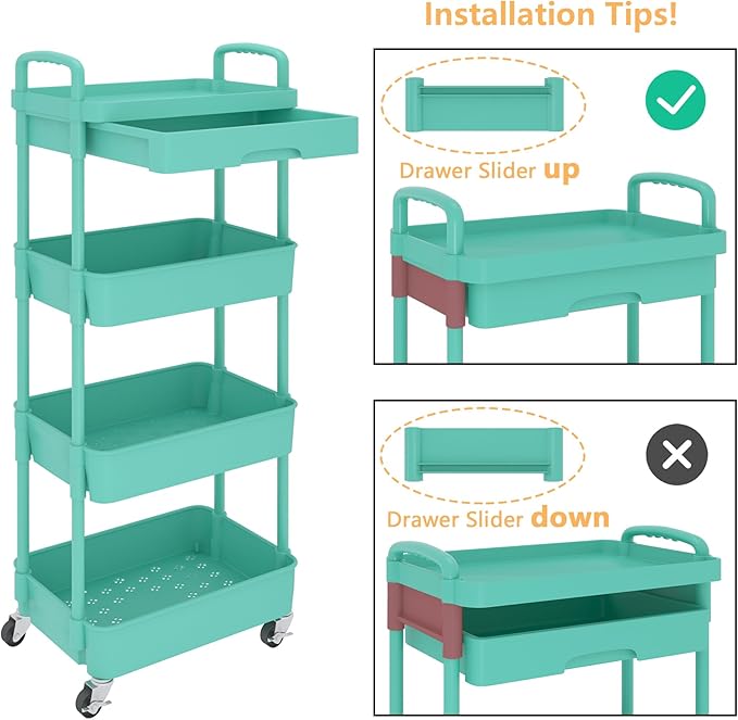 Calmootey 4-Tier Rolling Utility Cart - Image 6