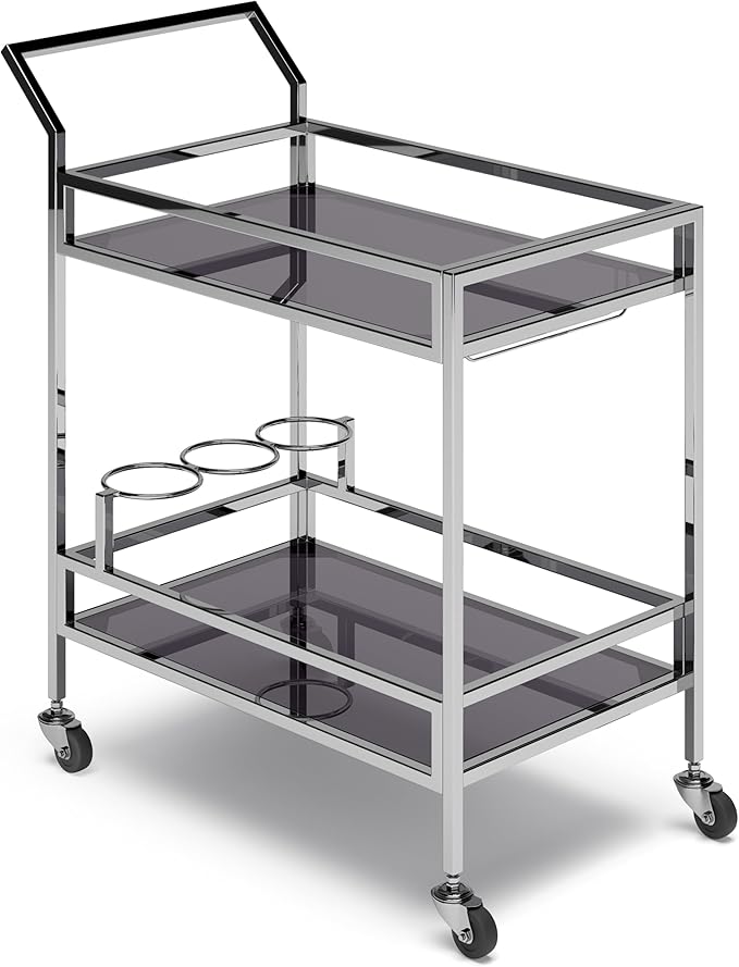 SIMPLIHOME Watts Modern 26 inch Wide Bar Cart in Chrome by SimpliHome