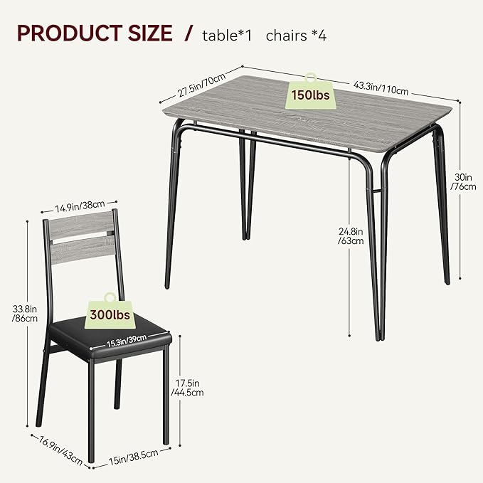 Dining Table for 4, Small Table and Chairs Set of 4, Square Dinette Set for 4 - Image 7