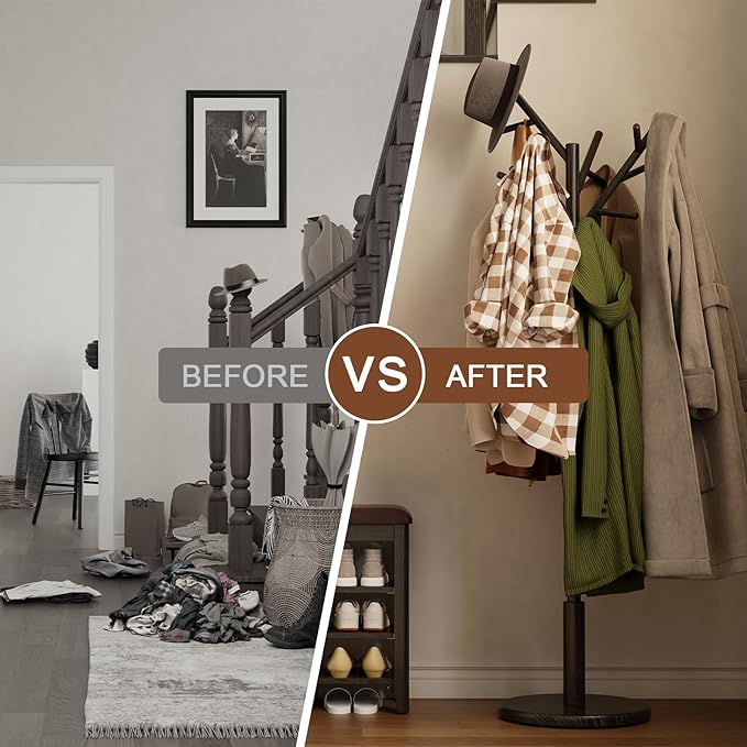 Coat Rack, Solid Wood Coat Rack Freestanding - Image 8