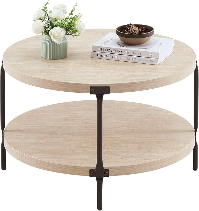Round Boho Wood Coffee Table - Image 6