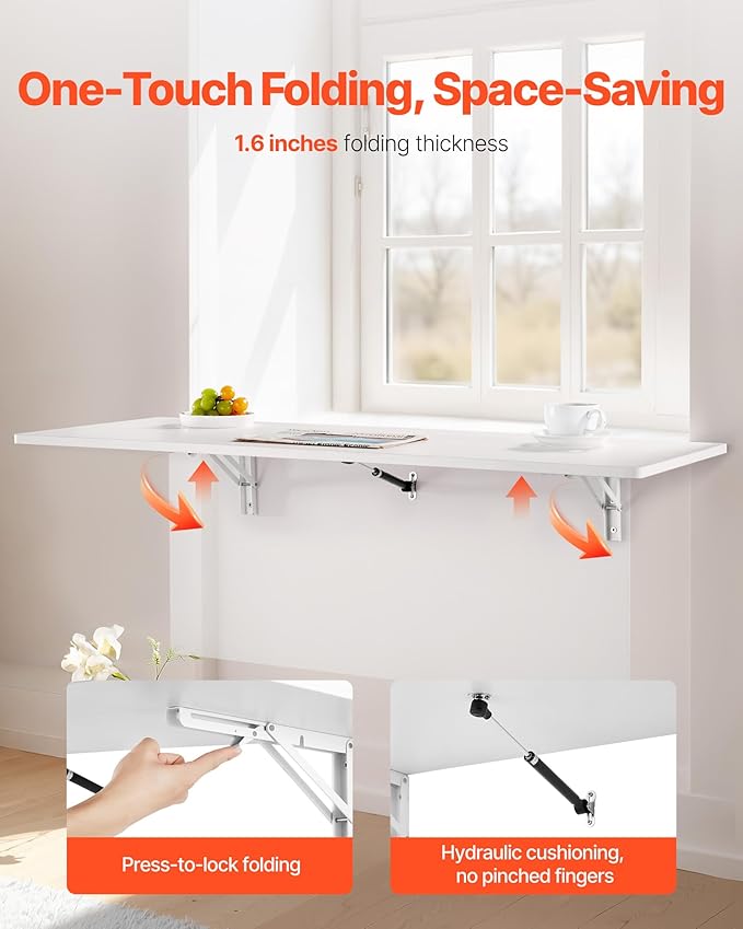 VEVOR Wall Mounted Folding Table, 43.3 x 18 inches Wall Mount Table, Floating - Image 4