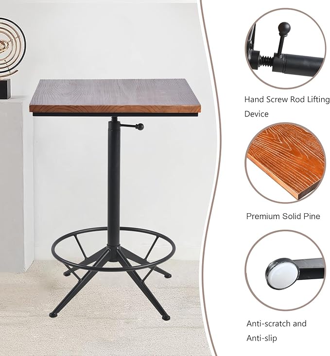 Diwhy Industrial Design Bar Table Height Adjustable 30.3-35.4in Kitchen Dining - Image 3