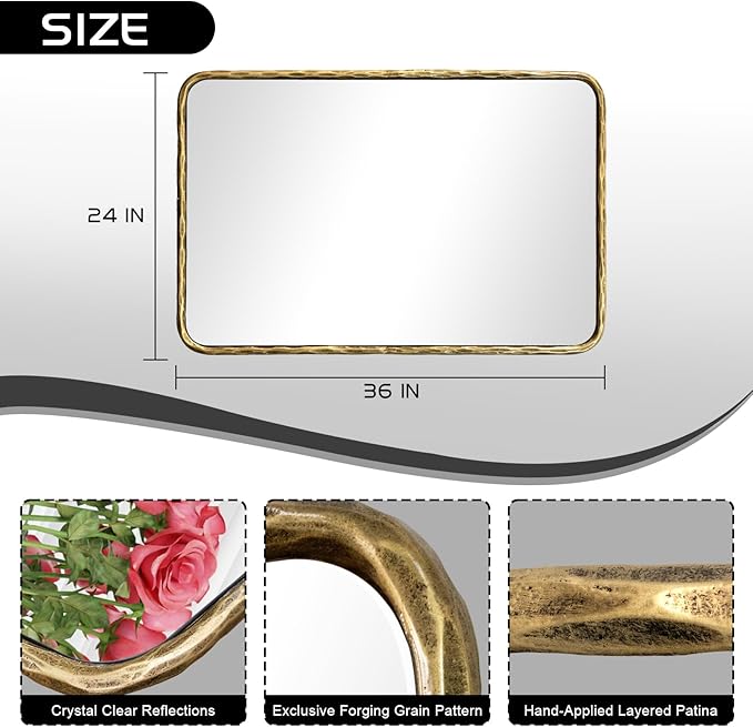 BEGINS Hand-Forged Steel Wall Mirror, 24x36 Inch Vintage Solid Steel Frame - Image 4