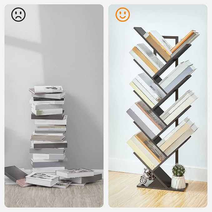 HOOBRO Tree Bookshelf, 9-Tier Bookcase Wooden Shelves, Floor Standing Storage - Image 5