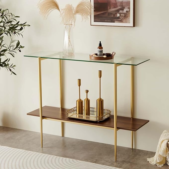 Glass Console Table for Living Room, Foyer & Entrance, 2-Tiers Mid-Century - Image 3