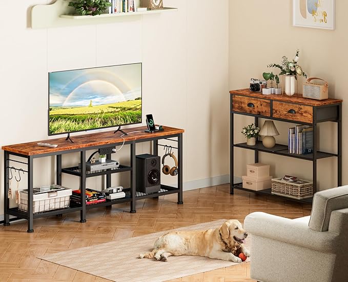 Furologee TV Stand with Power Outlets, Entertainment Center with Open Storage - Image 7