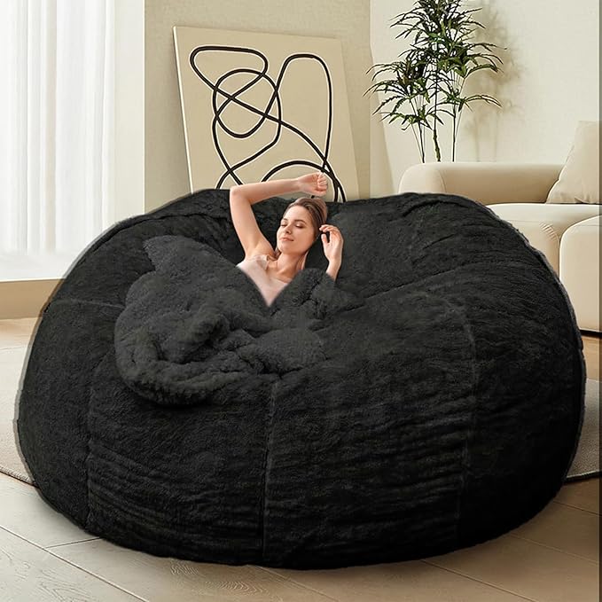 Bean Bag Chair Cover for Adults Kids Comfy Fluffy Giant Round Beanbag Cover by FunnyFurnitureforYourHous