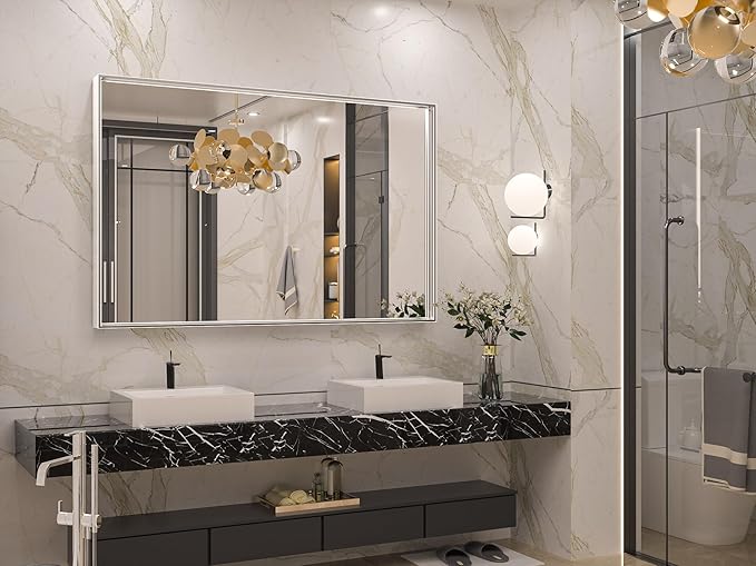 Keonjinn Silver Bathroom Mirror 55 x 36 Inch Large Rectangle Wall Mirror - Image 2