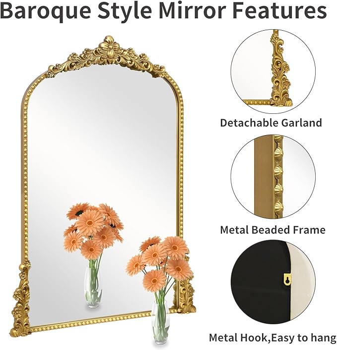 Vintage Arched Mirror, Vintage Gold - Image 4