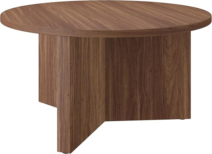 Henn&Hart 32" Round Wood Pedestal Coffee Table - Image 5