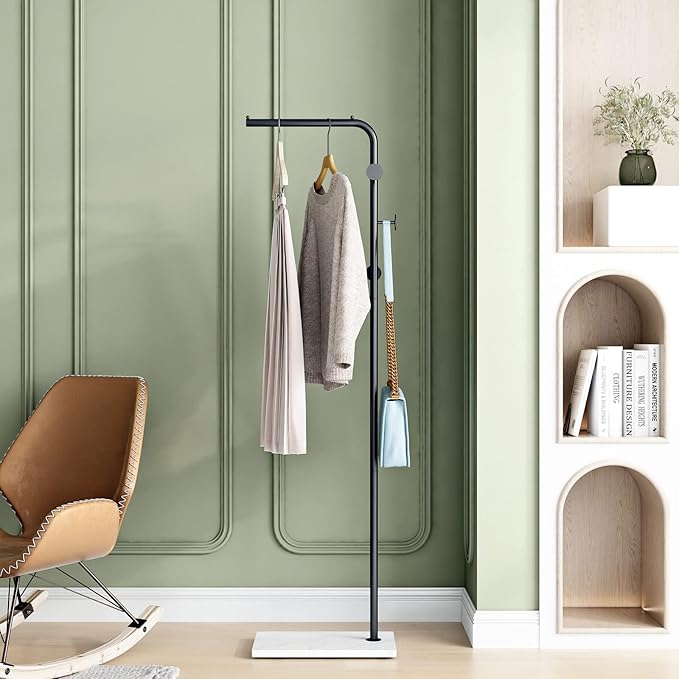 Black Coat Racks with White Base, Entryway Coats Racks Freestanding with 3 Hooks - Image 5