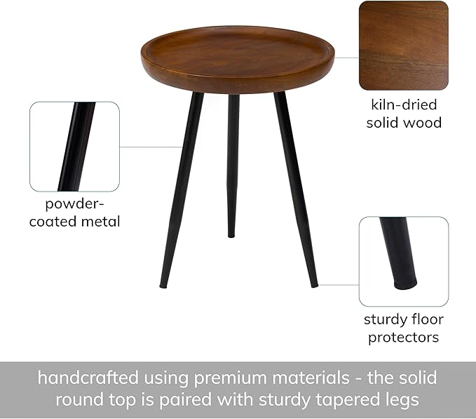 MH London Lydia Round Small End Table & Side Table Solid Wood, Walnut top - Image 3
