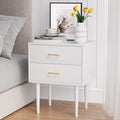 White Nightstand with 2 Drawers, Mid-Century Modern End Table, Wood Night Stand by SmartFENDEE