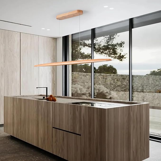 71" 40W Wood LED Linear Pendant Light Fixture Led Dining Room Light Dimmable - Image 4