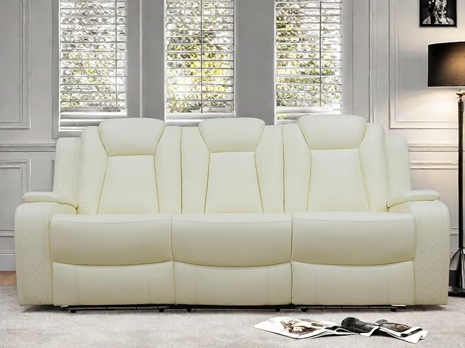 Leather Recliner Sofa Couch, 3-Seater Home Theater Seating Reclining Sofa by FONTOI