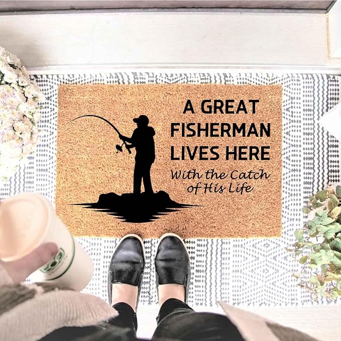 Funny Coir Doormat with A Great Fisherman Lives Here with The Catch of His Life - Image 2