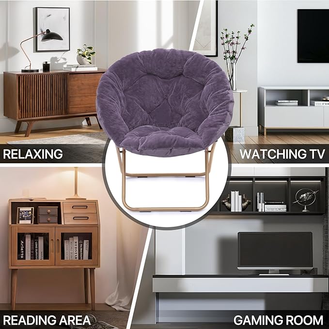 MoNiBloom Round Folding Faux Fur Saucer Chair - Image 10