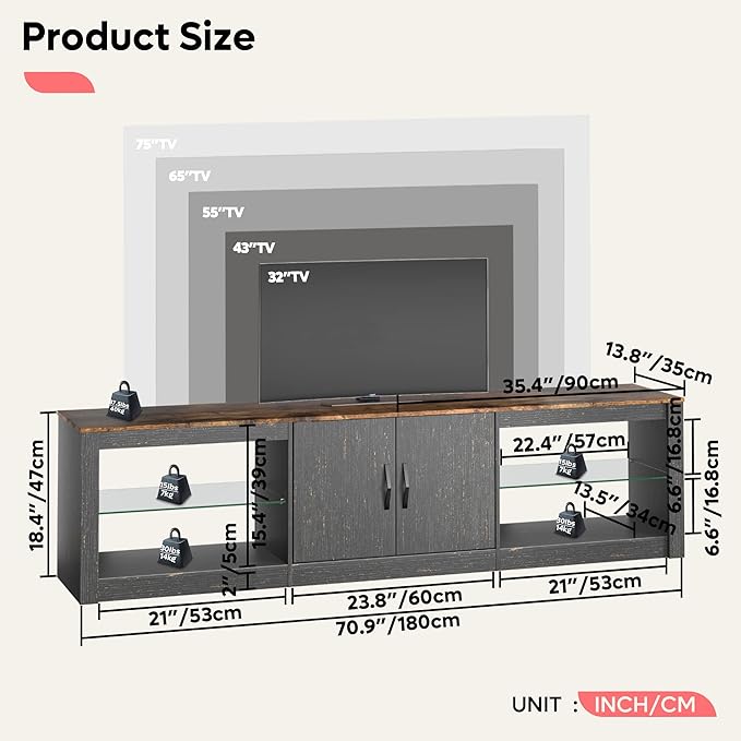 Bestier 70 Inch Led TV Stand for 75 Inch TV Large Entertainment Center Gaming - Image 2