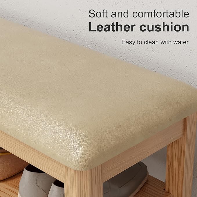 Wood Shoe Rack Bench for Entryway, Shoe Rack for Front Door Entrance - Image 3