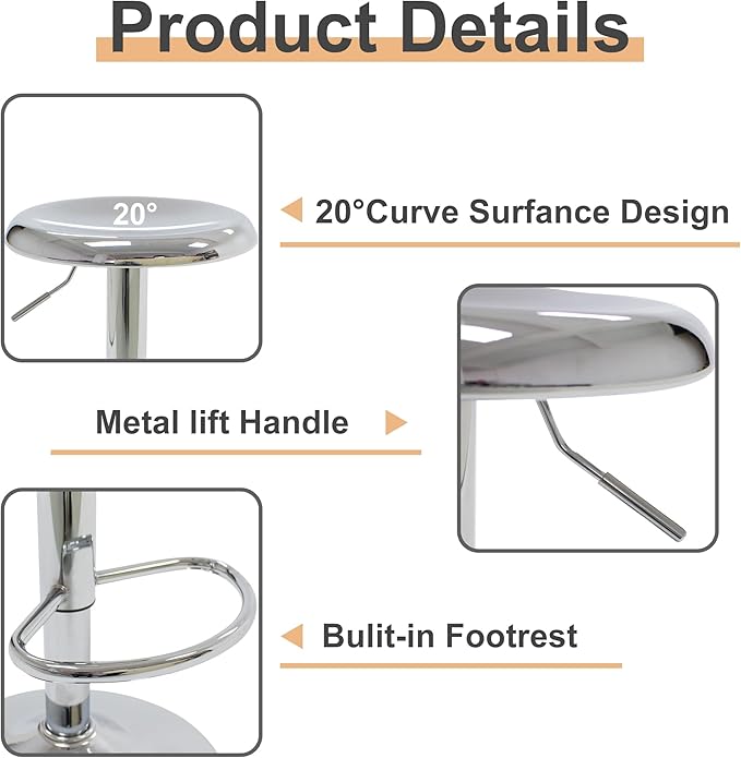 CAROLMADE Bar Stools Set of 2, Adjustable Metal Bar stools Swivel Counter - Image 7