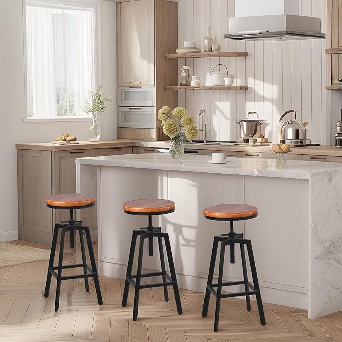 Set of 2 Vintage Bar Stools 25.6-31.5inch Height Adjustable Farmhouse Dinning - Image 7