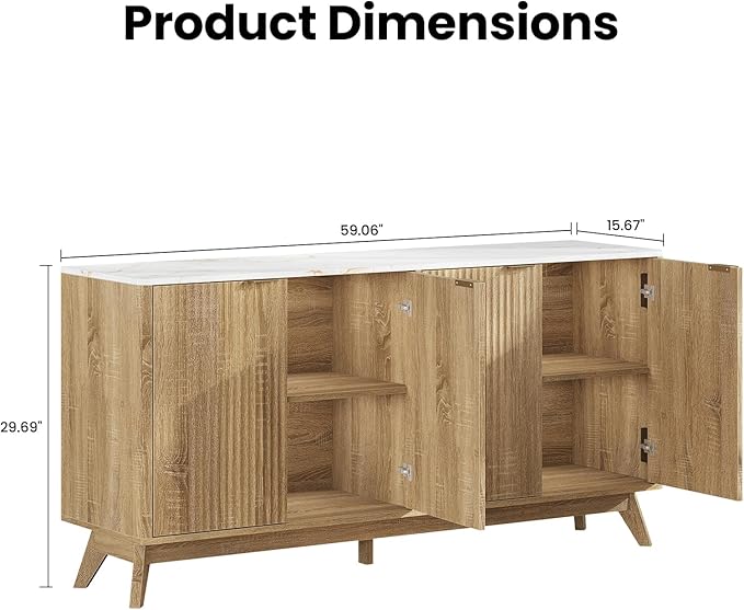 Buffet Cabinet with Storage, Fluted Multifunctional Storage Cabinet with 4 Doors - Image 2