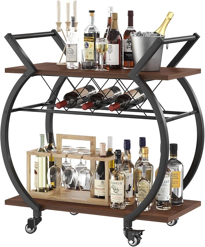 LVB Modern Gold Bar Cart, Industrial Rolling Serving Wine Cart by LVB