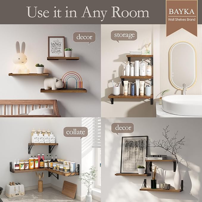 BAYKA Floating Shelves for Wall, Book Shelf for Bedroom, Wall Decor Shelves for - Image 3