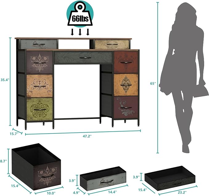 Dresser for Bedroom with 9 Drawers & 2 Open Shelves, Fabric Storage Cabinet - Image 2