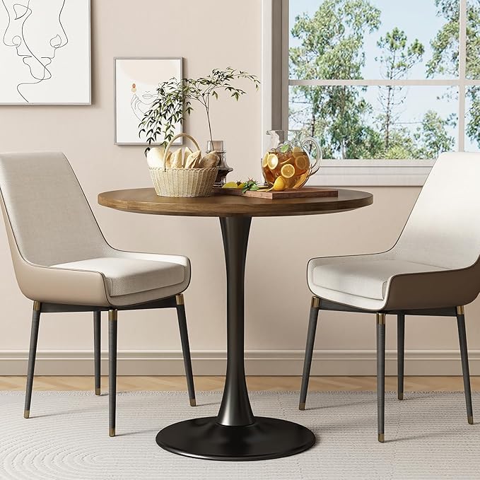 Wood Round Table Modern Dining Table Tulip Round Kitchen Table Wooden Mid - Image 6