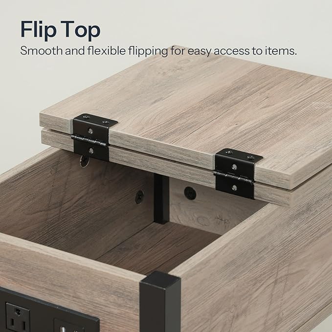 HOOBRO End Table with Charging Station, Flip Top Side Table with USB Ports - Image 7