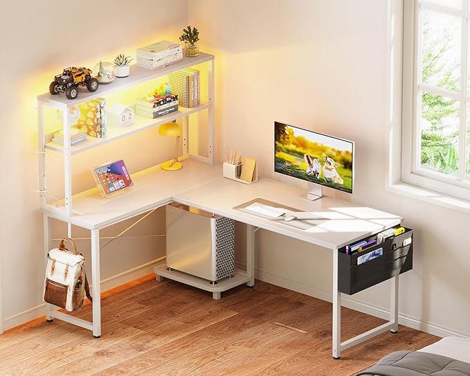 ODK 53 Inch L Shaped Desk with LED Lighting, Reversible Gaming Desk with Power - Image 7