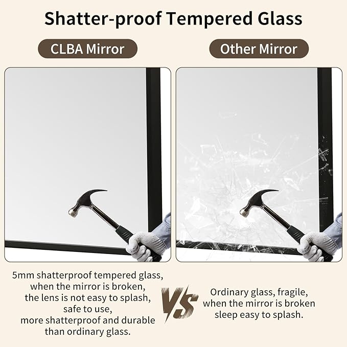 Matte Black Mirror, 22x30 Inch Aluminum Framed Rectangle Mirror, Tempered Glass - Image 4