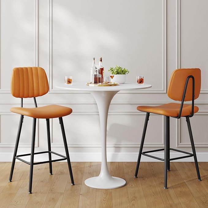 24-Inch Leather Bar Stools Set of 2, Counter Height Barstools - Image 7