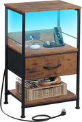 WLIVE Night Stand with Charger Station, LED Nightstand with Adjustable Fabric by WLIVE