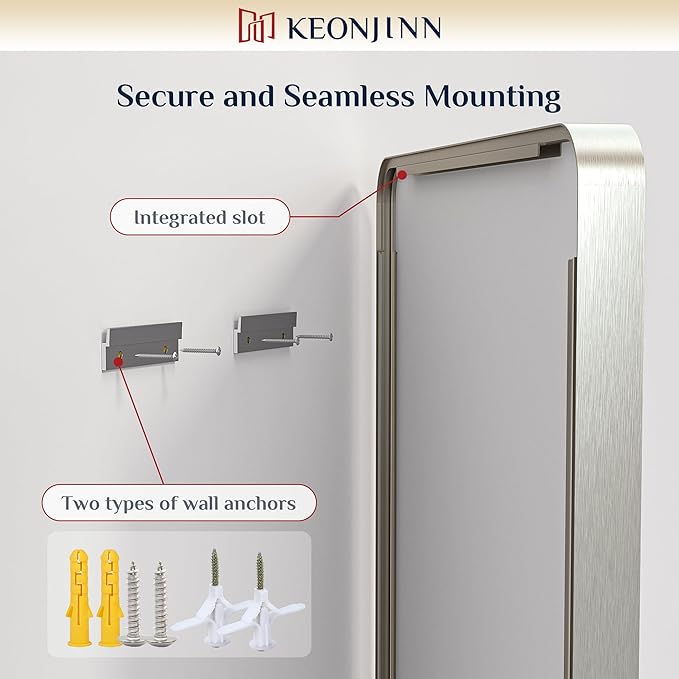 Keonjinn Brushed Nickel Mirror 24” x 36” Silver Bathroom Mirror - Image 9