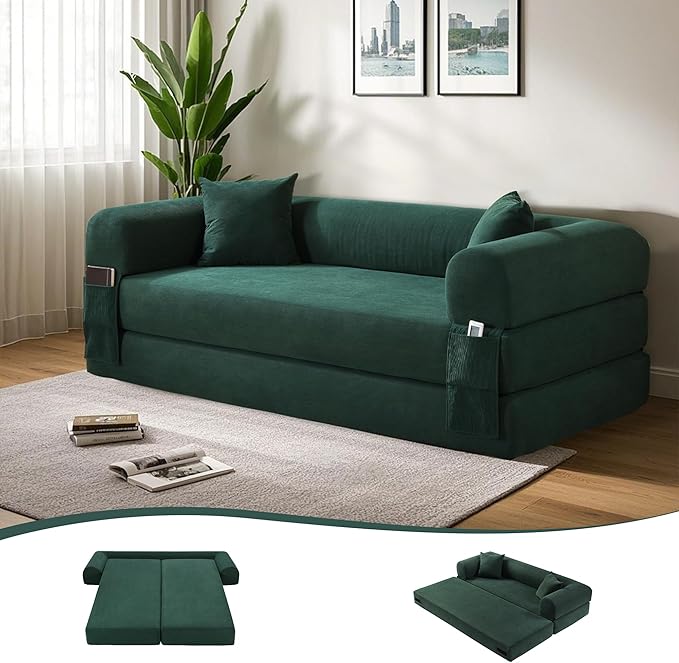 80" Convertible Sofa Bed, 3-in-1 Corduroy Folding Pull Out Couch by Cleanthewayyouwant