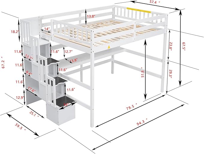 HomSof Full Size Loft Bed with Built-in Desk, Bookshelves and Storage Staircase - Image 2